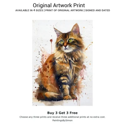 Elegant Cat Portrait Print on Matte Paper | Feline Wall Art
