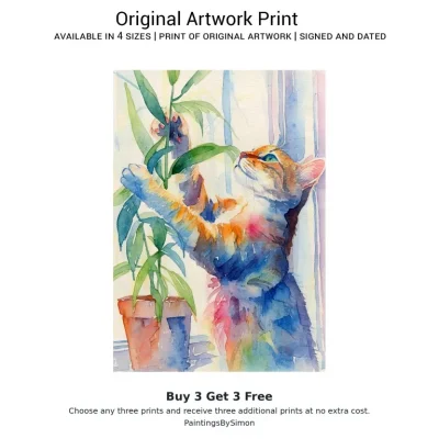 Kitten Plant Print on Matte Paper | Cute Cat Wall Art