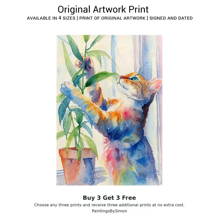 Kitten Plant Print on Matte Paper | Cute Cat Wall Art