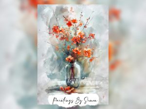 Vibrant watercolor painting of a vase of flowers