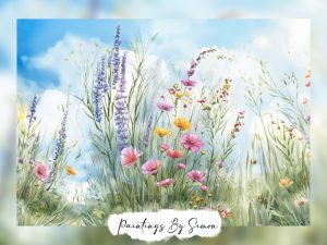 Serene watercolor painting of a wildflower meadow
