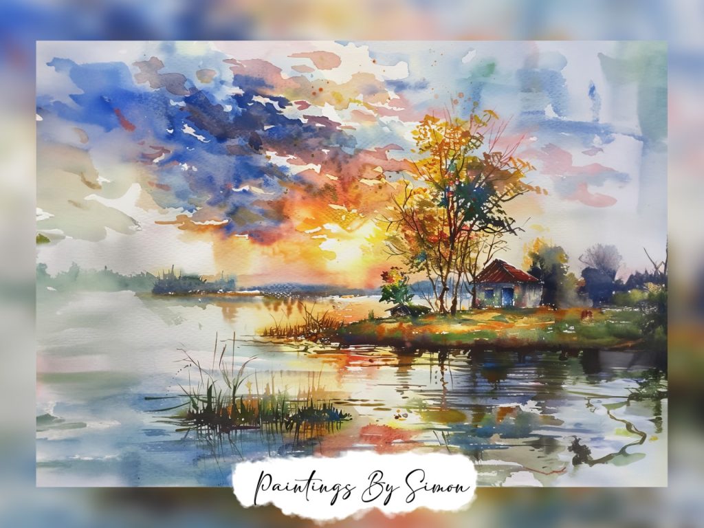 Simon Rudd Landscape Lakeside Sunset Print on Matte Paper | Serene Landscape Wall Art ...