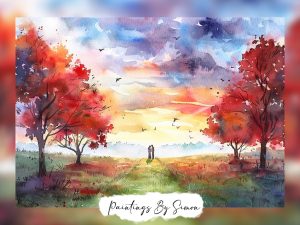 Captivating autumn sunset landscape with vibrant colors