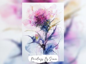 Vibrant watercolor thistle flower