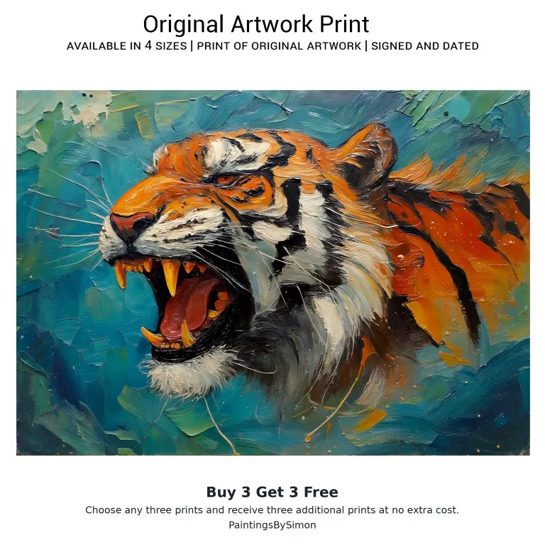 Roaring Tiger Print on Matte Paper | Big Cat Wall Art