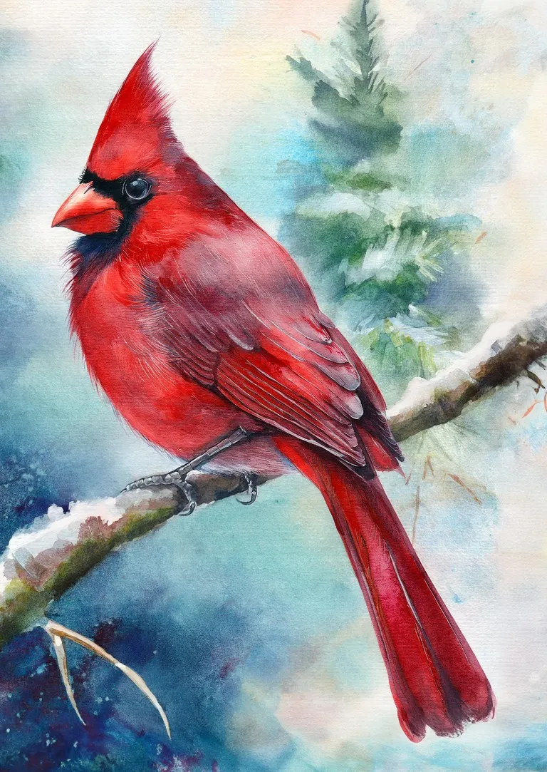 Red Cardinal Winter Print on Matte Paper | Garden Bird Wall Art