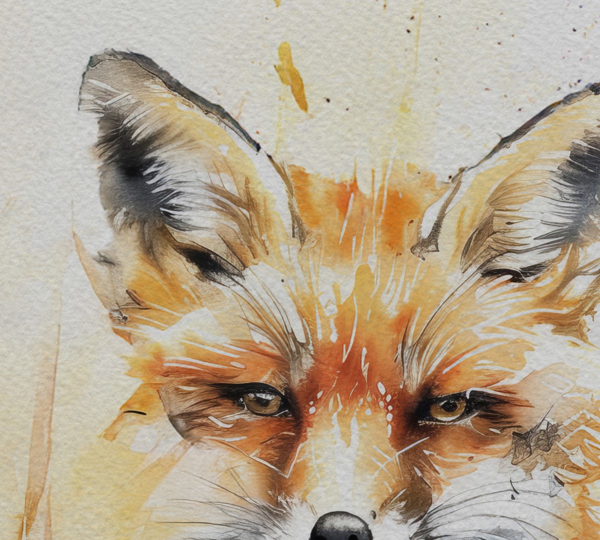 Fox portrait in earthy tones and watercolor style