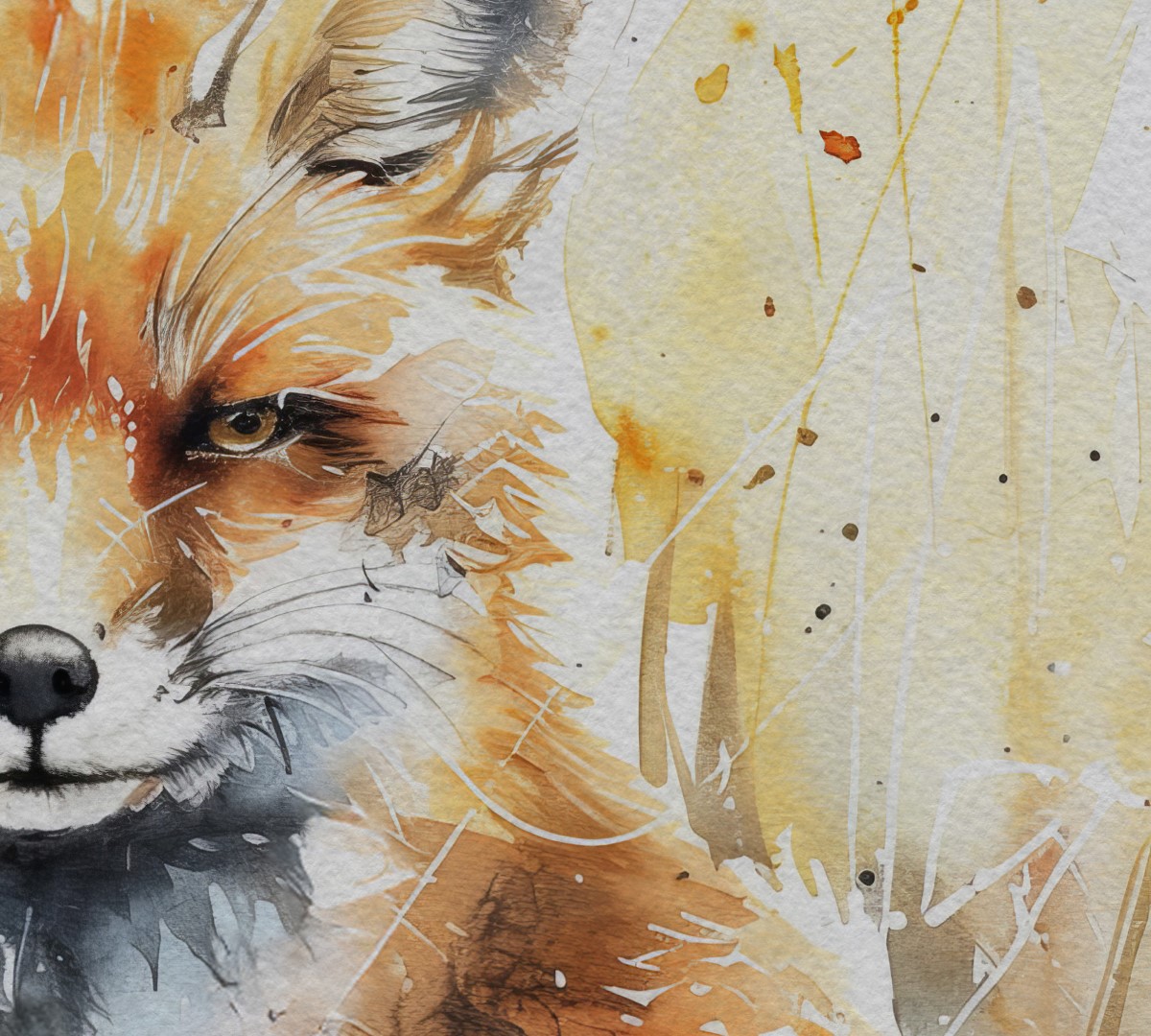 Captivating fox in grass with soft watercolor strokes