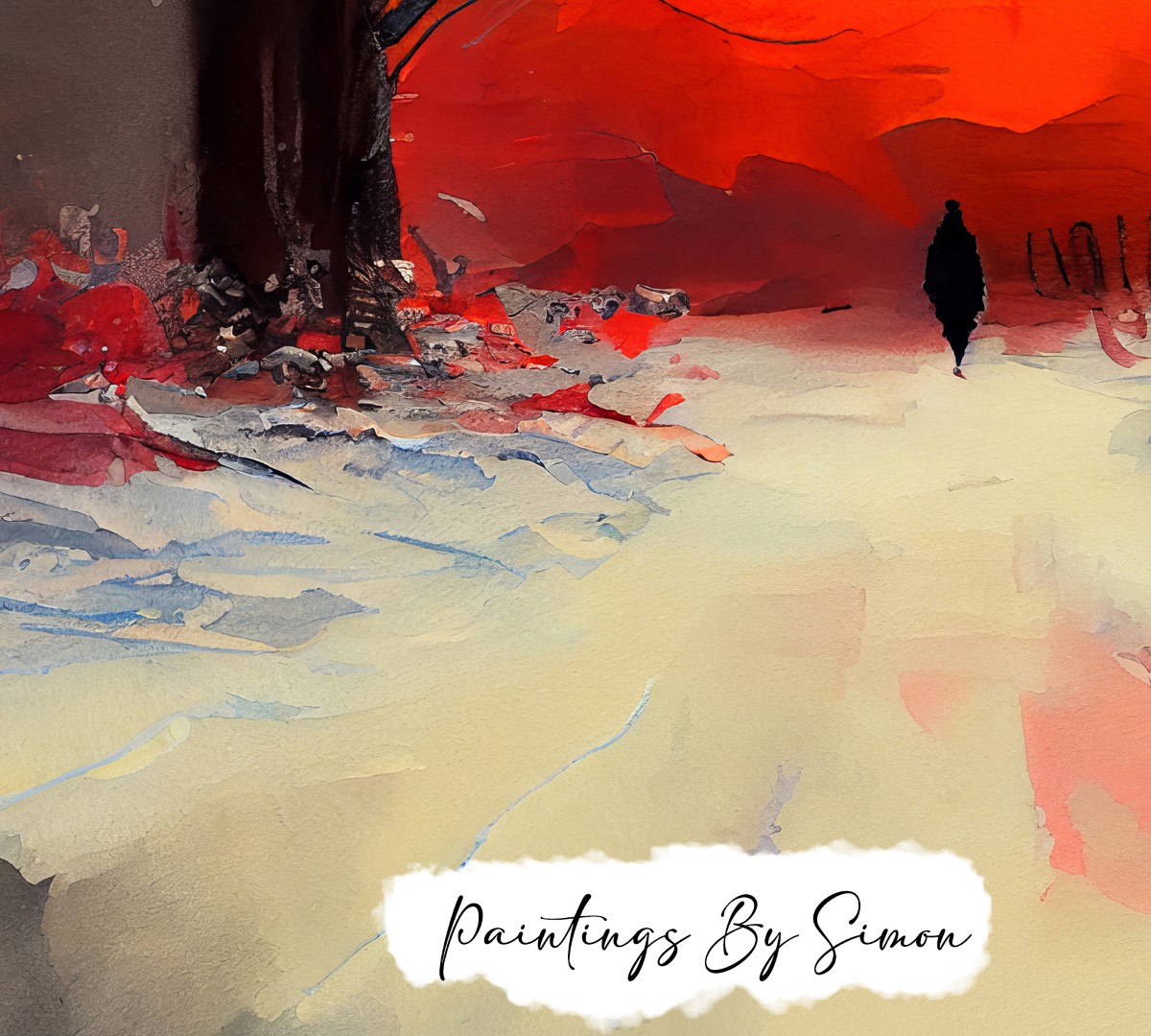 Bold winter sunset with snow, silhouette, and a glowing evening sky.