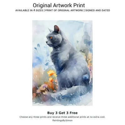 Cat Watercolour Print on Matte Paper | Delicate Feline Wall Art