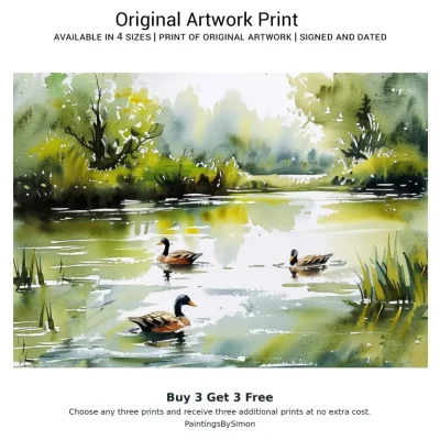 Duck Pond Print on Matte Paper | Peaceful Bird Wall Art