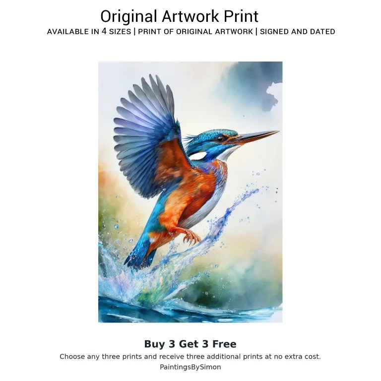 Kingfisher Flying Print on Matte Paper | River Bird Wall Art