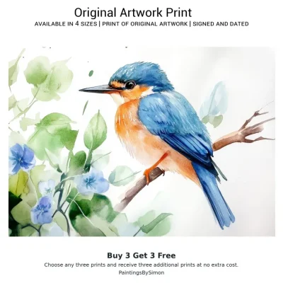Kingfisher Branch Print on Matte Paper | River Bird Wall Art