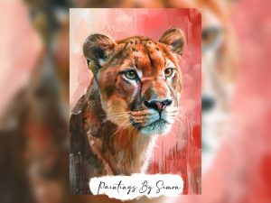 Vibrant tiger portrait with bold colors and an intense expression