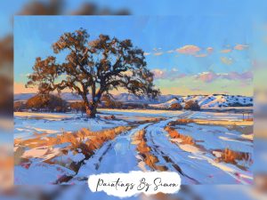 Vivid winter landscape with a tree against a sunlit snow-covered field