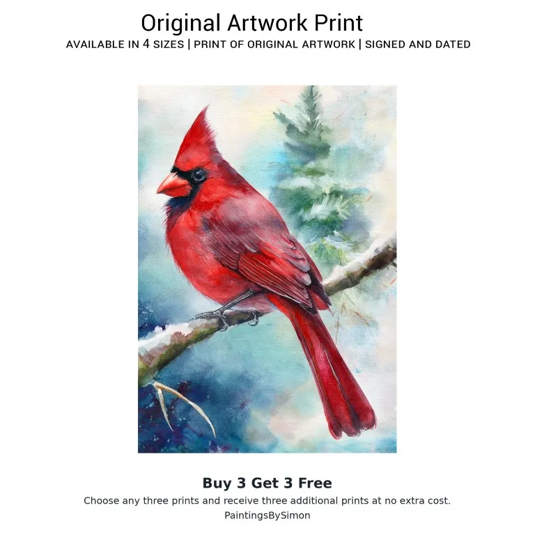 Red Cardinal Winter Print on Matte Paper | Garden Bird Wall Art
