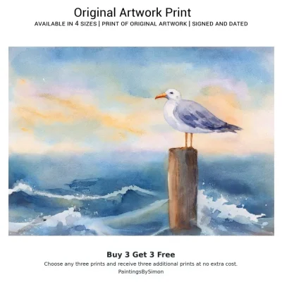 Seagull Ocean Print on Matte Paper | Coastal Bird Wall Art