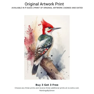 Woodpecker Bird Print on Matte Paper | Woodland Wildlife Wall Art