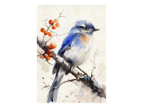 Bluebird Branch Print on Matte Paper | Garden Bird Wall Art