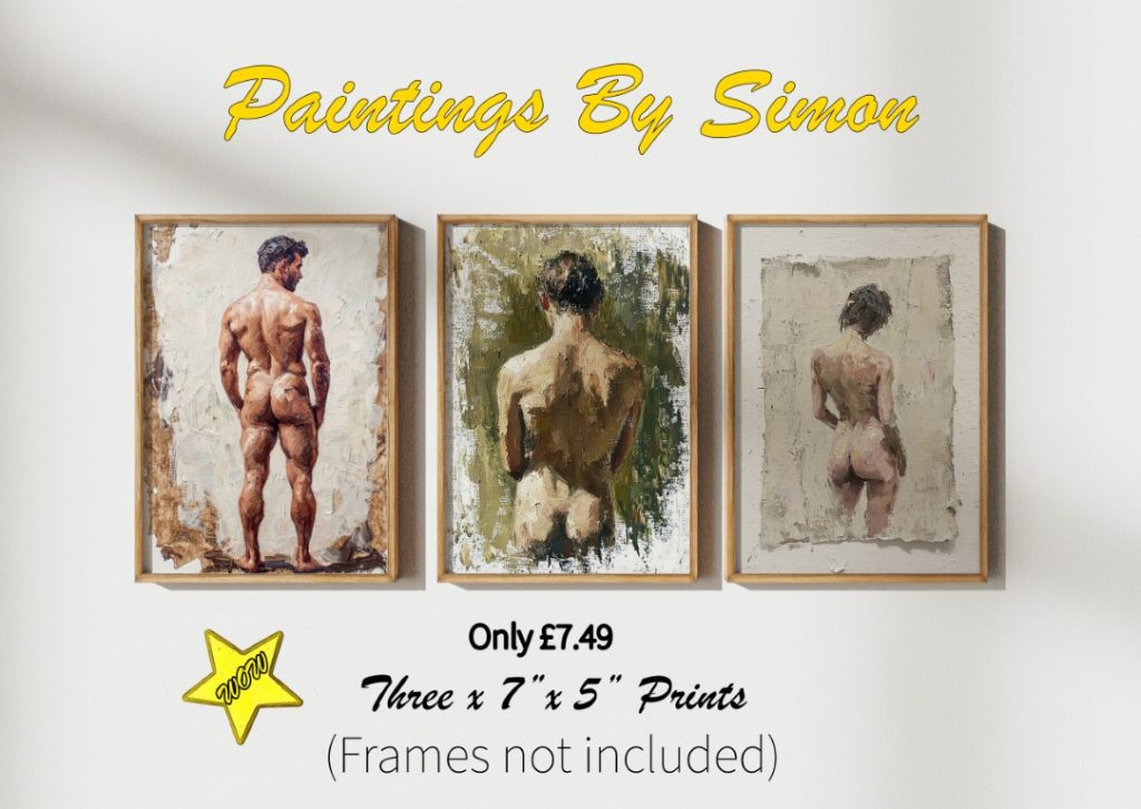 Figurative nude art print set featuring impasto male and female form studies