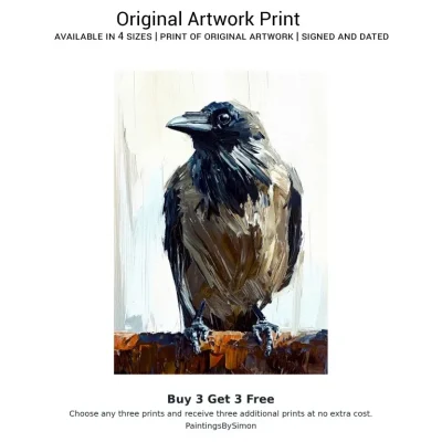 Crow Oil Print on Matte Paper | Bold Bird Wall Art