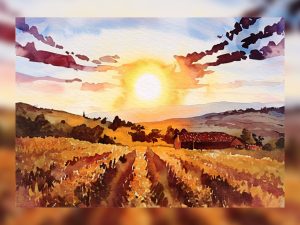 Warm countryside landscape bathed in evening light.