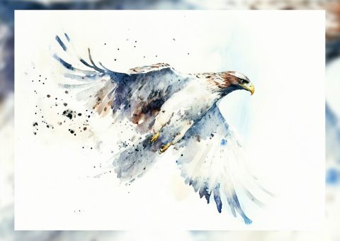Majestic eagle watercolor painting with soft flowing brushstrokes