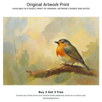 Robin Branch Print on Matte Paper | British Bird Wall Art